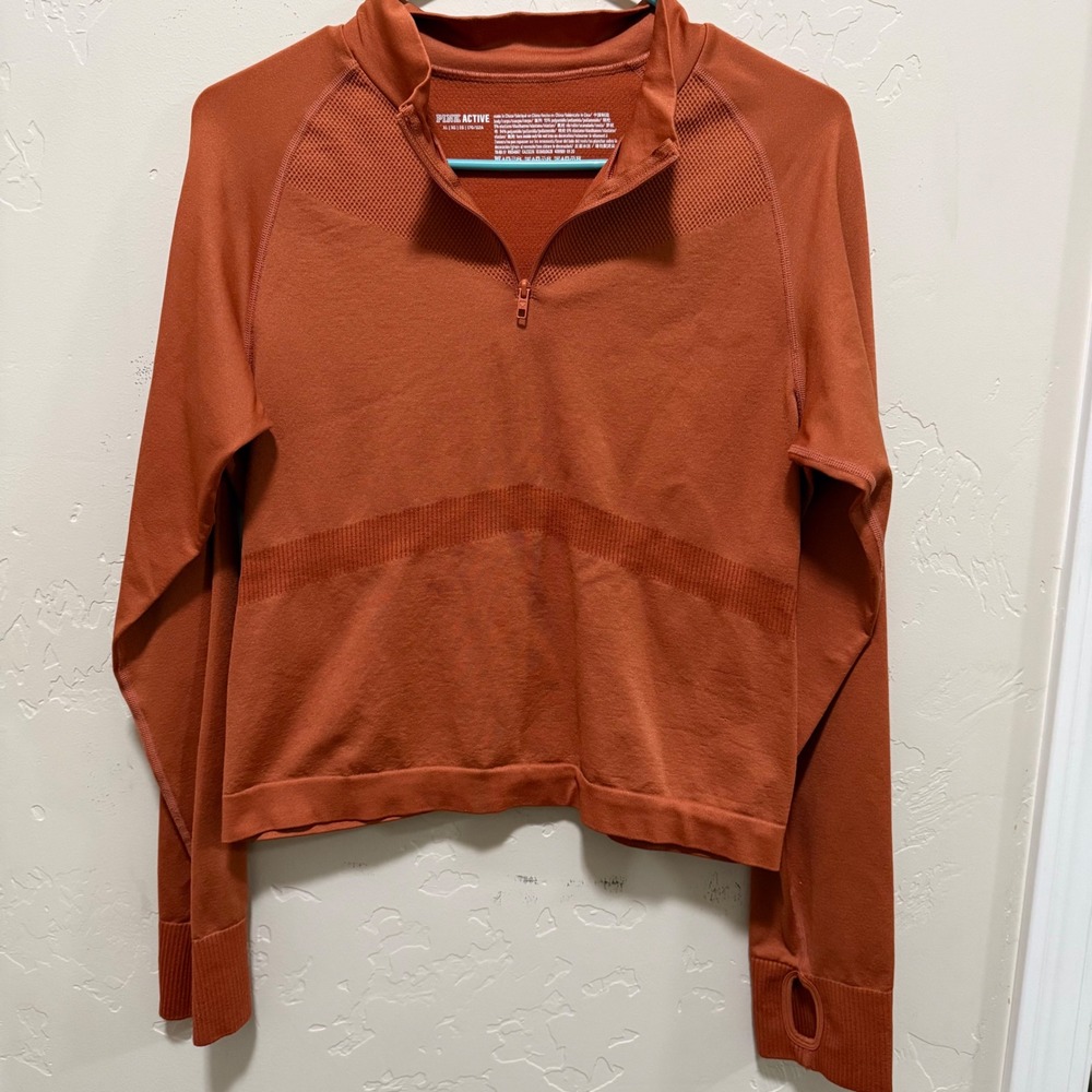 PINK ACTIVE Women's Rust Orange Quarter Zip Long Sleeve Workout Top Size XL